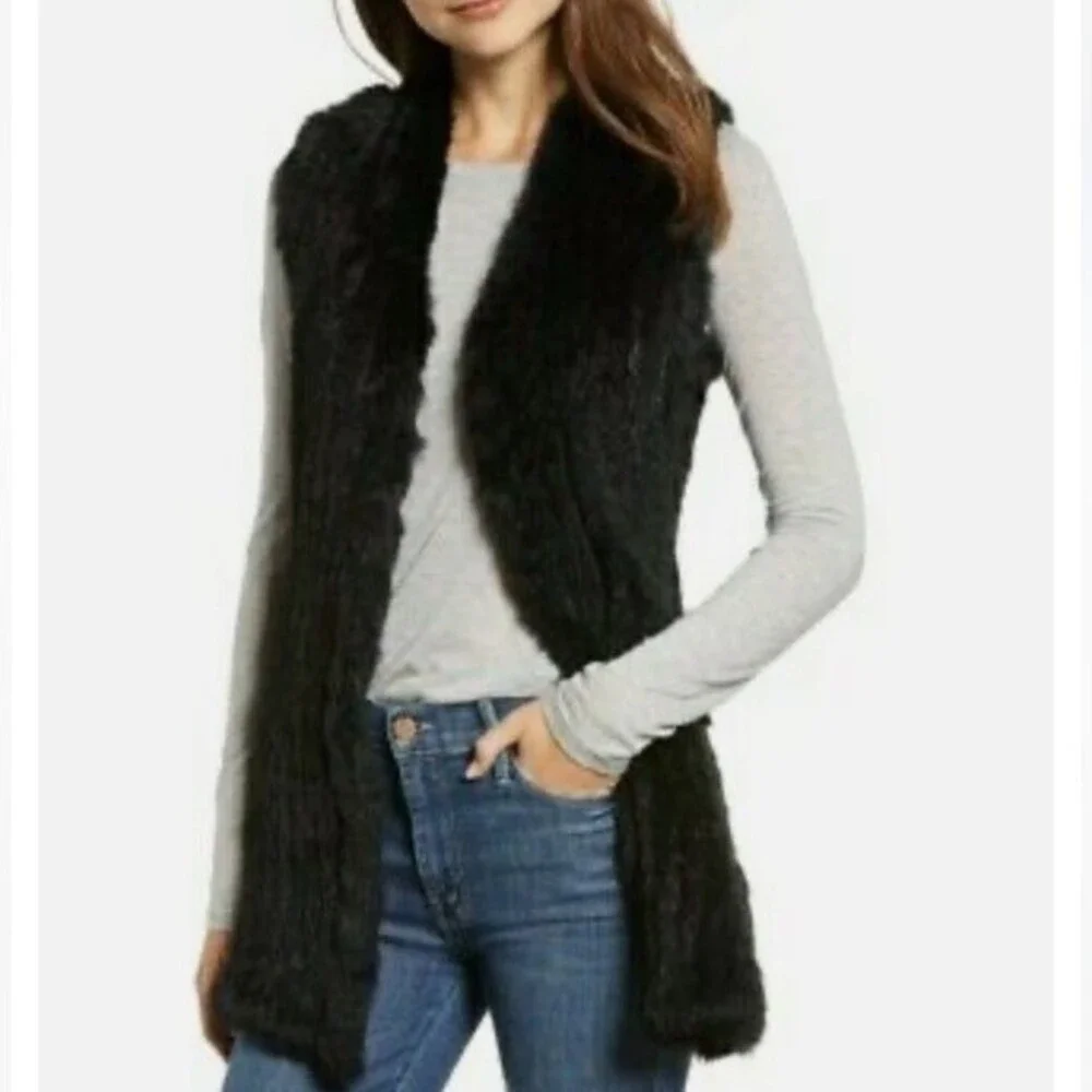 Love Token Genuine Dyed Rabbit Fur Vest In Black - Size S NWOT